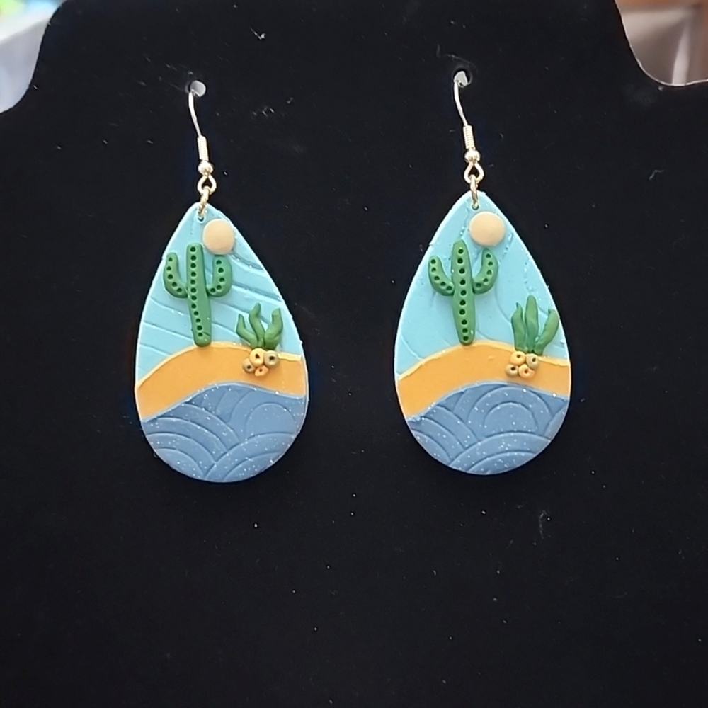 Beachy Cactus Clay Polymer Earrings